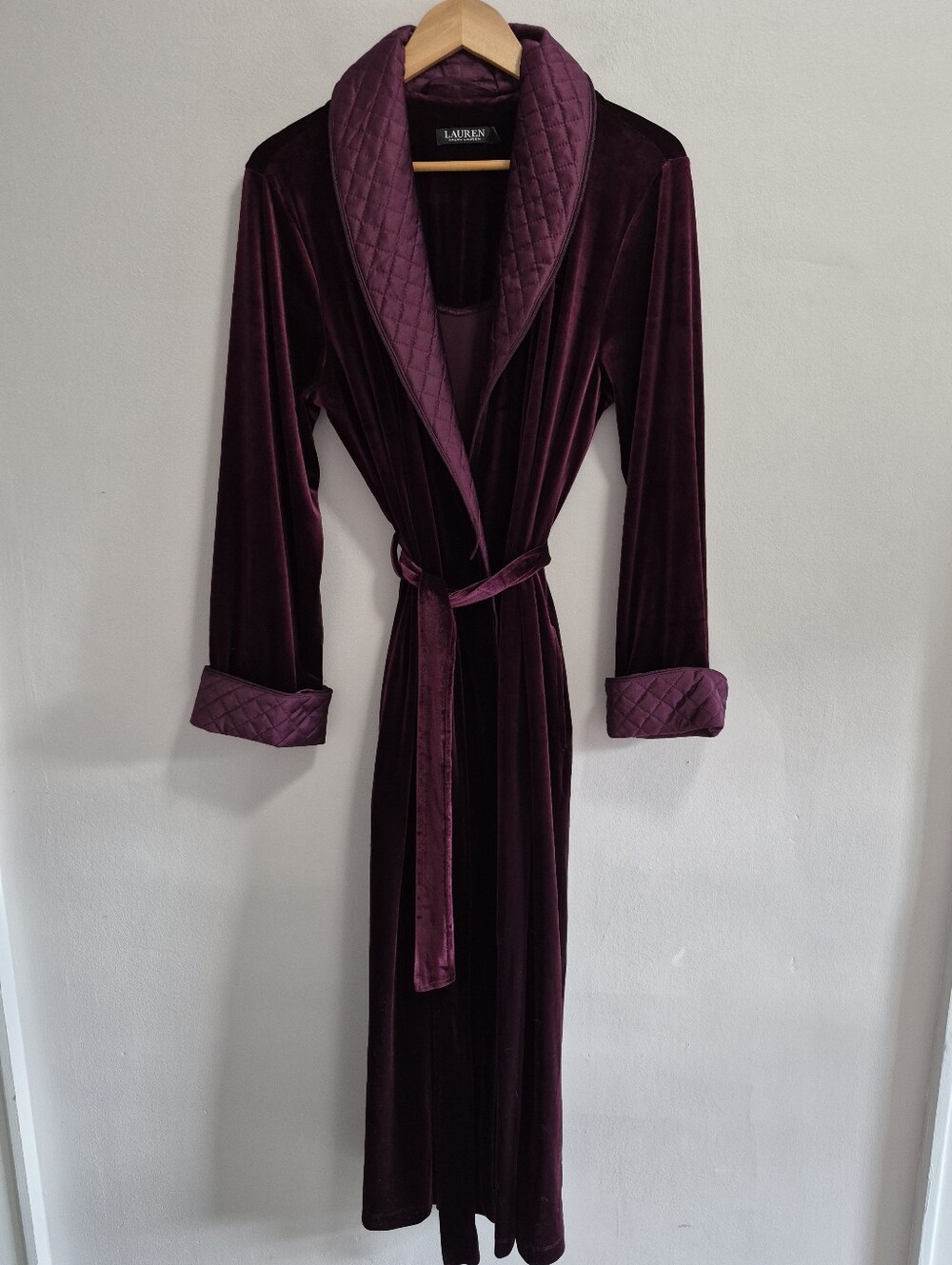 Lauren Ralph Lauren Monogrammed Burgundy Purple Velvet Quilted Robe Medium
